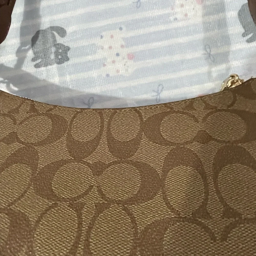 Coach Brown Signature Canvas Shoulder Bag with Double Buckle Pockets